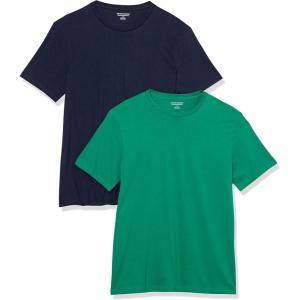 imageAmazon Essentials Mens Short Sleeve TShirts SlimFit Crewneck Pack of 2Emerald GreenNavy