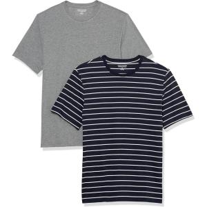 imageAmazon Essentials Mens Short Sleeve TShirts SlimFit Crewneck Pack of 2Grey HeatherNavy Stripe