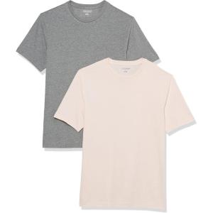 imageAmazon Essentials Mens Short Sleeve TShirts SlimFit Crewneck Pack of 2Grey HeatherPale Pink