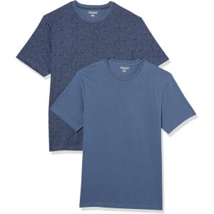 imageAmazon Essentials Mens Short Sleeve TShirts SlimFit Crewneck Pack of 2Navy Floral PrintWashed Blue