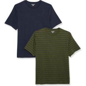 imageAmazon Essentials Mens Short Sleeve TShirts SlimFit Crewneck Pack of 2NavyOlive Stripe
