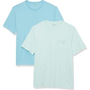imageAmazon Essentials Mens TShirts RegularFit ShortSleeve Crewneck Pocket Pack of 2Aqua BlueLight Blue