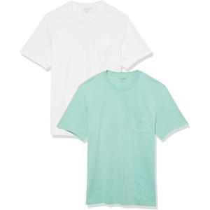 imageAmazon Essentials Mens TShirts RegularFit ShortSleeve Crewneck Pocket Pack of 2Aqua GreenWhite