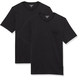 imageAmazon Essentials Mens TShirts RegularFit ShortSleeve Crewneck Pocket Pack of 2Black