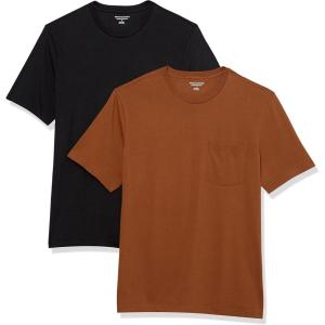 imageAmazon Essentials Mens TShirts RegularFit ShortSleeve Crewneck Pocket Pack of 2BlackBrown