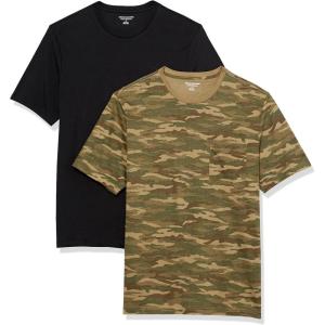 imageAmazon Essentials Mens TShirts RegularFit ShortSleeve Crewneck Pocket Pack of 2BlackCamo Print