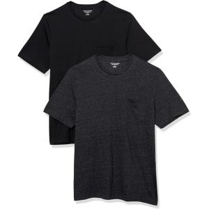 imageAmazon Essentials Mens TShirts RegularFit ShortSleeve Crewneck Pocket Pack of 2BlackCharcoal Heather