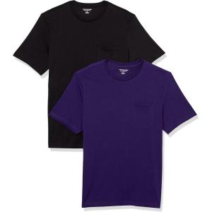 imageAmazon Essentials Mens TShirts RegularFit ShortSleeve Crewneck Pocket Pack of 2BlackDark Purple