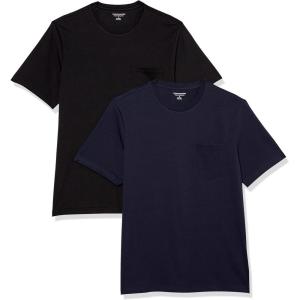 imageAmazon Essentials Mens TShirts RegularFit ShortSleeve Crewneck Pocket Pack of 2BlackNavy