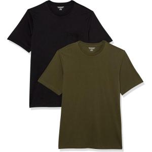 imageAmazon Essentials Mens TShirts RegularFit ShortSleeve Crewneck Pocket Pack of 2BlackOlive
