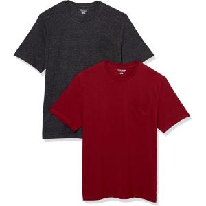 imageAmazon Essentials Mens TShirts RegularFit ShortSleeve Crewneck Pocket Pack of 2BurgundyCharcoal Heather