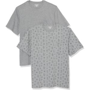 imageAmazon Essentials Mens TShirts RegularFit ShortSleeve Crewneck Pocket Pack of 2Cactus PrintGrey Heather