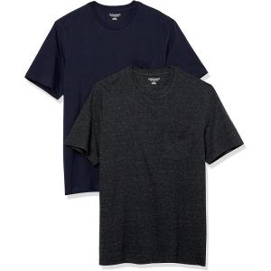 imageAmazon Essentials Mens TShirts RegularFit ShortSleeve Crewneck Pocket Pack of 2Charcoal HeatherNavy
