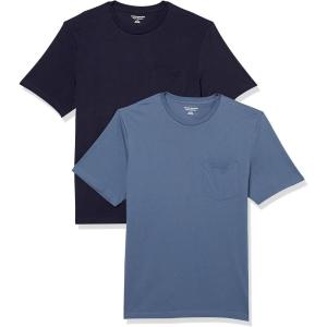 imageAmazon Essentials Mens TShirts RegularFit ShortSleeve Crewneck Pocket Pack of 2Dark BlueNavy
