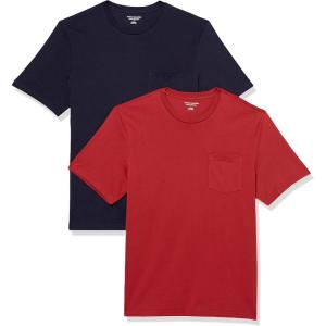 imageAmazon Essentials Mens TShirts RegularFit ShortSleeve Crewneck Pocket Pack of 2Dark RedNavy