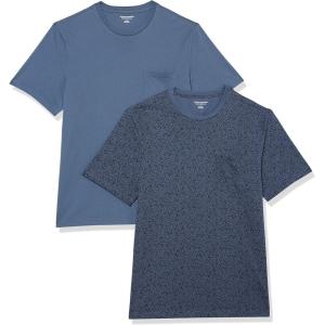 imageAmazon Essentials Mens TShirts RegularFit ShortSleeve Crewneck Pocket Pack of 2Floral PrintWashed Blue