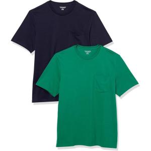 imageAmazon Essentials Mens TShirts RegularFit ShortSleeve Crewneck Pocket Pack of 2GreenNavy