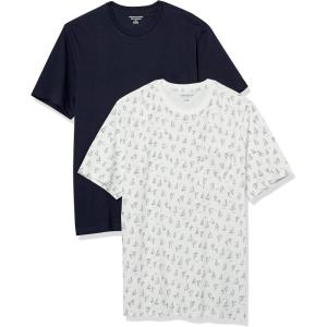 imageAmazon Essentials Mens TShirts RegularFit ShortSleeve Crewneck Pocket Pack of 2Grey Boat PrintNavy