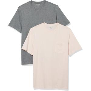 imageAmazon Essentials Mens TShirts RegularFit ShortSleeve Crewneck Pocket Pack of 2Grey HeatherPale Pink