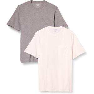 imageAmazon Essentials Mens TShirts RegularFit ShortSleeve Crewneck Pocket Pack of 2Grey HeatherWhite