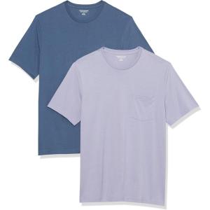 imageAmazon Essentials Mens TShirts RegularFit ShortSleeve Crewneck Pocket Pack of 2LavenderWashed Blue