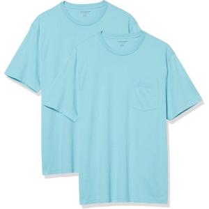 imageAmazon Essentials Mens TShirts RegularFit ShortSleeve Crewneck Pocket Pack of 2Light Blue