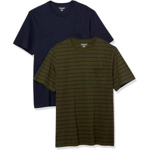 imageAmazon Essentials Mens TShirts RegularFit ShortSleeve Crewneck Pocket Pack of 2NavyOlive Stripe