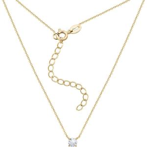 imageAmazon Essentials Necklace for Women 14K Brass Chain with Cubic Zirconia Solitaire PendantYellow Gold
