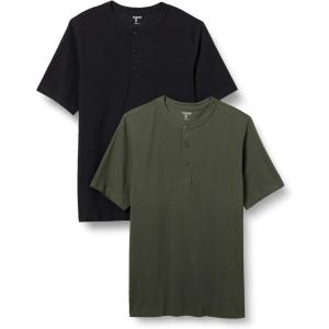 imageAmazon Essentials Short Sleeve Henley Shirt for Men  RegularFit Pique Available in Big ampamp Tall Pack of 2BlackOlive