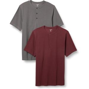 imageAmazon Essentials Short Sleeve Henley Shirt for Men  RegularFit Pique Available in Big ampamp Tall Pack of 2BurgundyGrey