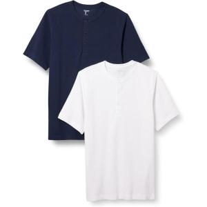 imageAmazon Essentials Short Sleeve Henley Shirt for Men  RegularFit Pique Available in Big ampamp Tall Pack of 2NavyWhite