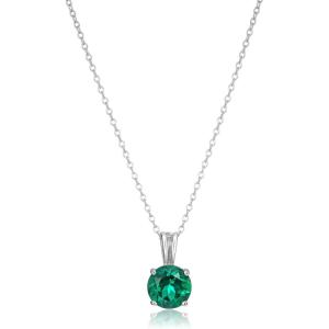 imageAmazon Essentials Sterling Silver Round Cut Birthstone Pendant Necklace 18quotCreated Emerald  May