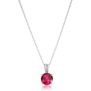 imageAmazon Essentials Sterling Silver Round Cut Birthstone Pendant Necklace 18quotCreated Ruby  July