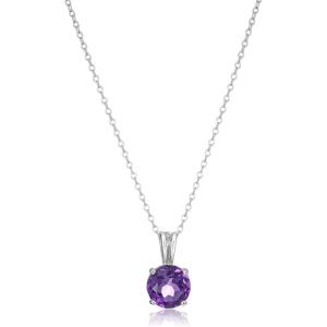 imageAmazon Essentials Sterling Silver Round Cut Birthstone Pendant Necklace 18quotPurple Amethyst  February