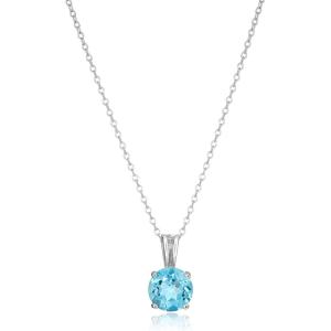 imageAmazon Essentials Sterling Silver Round Cut Birthstone Pendant Necklace 18quotSwiss Blue Topaz  December