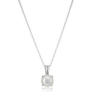 imageAmazon Essentials Sterling Silver Round Cut Birthstone Pendant Necklace 18quotWhite Pearl  June