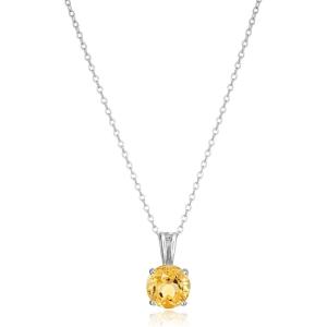 imageAmazon Essentials Sterling Silver Round Cut Birthstone Pendant Necklace 18quotYellow Citrine  November
