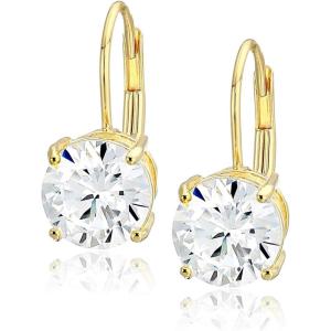 imageAmazon Essentials Sterling Silver Round Cut Cubic Zirconia Leverback EarringsYellow Gold