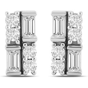 imageAmazon Essentials White 10K Gold 025 cttw Round and Baguette Diamonds Stud Earrings