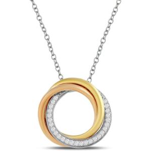 imageAmazon Essentials Yellow and Rose 14K Gold over Sterling Silver 02 cttw Round White Diamonds Circle Pendant Necklace 18 inch Rolo Chain