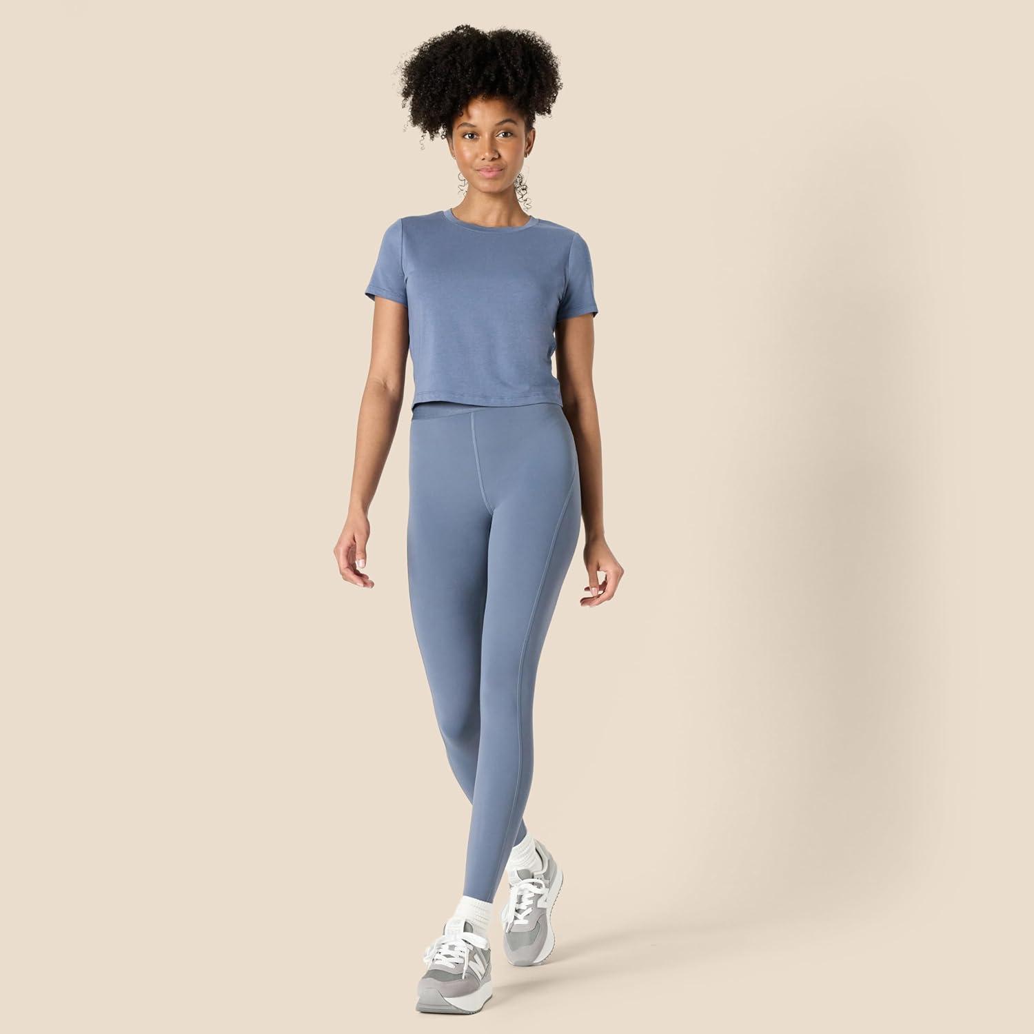 imageAmazon Essentials Womens Active Soft Cotton Crewneck Short Sleeve Yoga Workout Lightweight Cropped TShirtSlate Grey