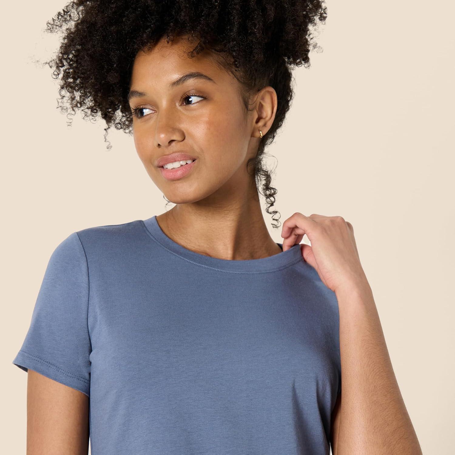 imageAmazon Essentials Womens Active Soft Cotton Crewneck Short Sleeve Yoga Workout Lightweight Cropped TShirtSlate Grey