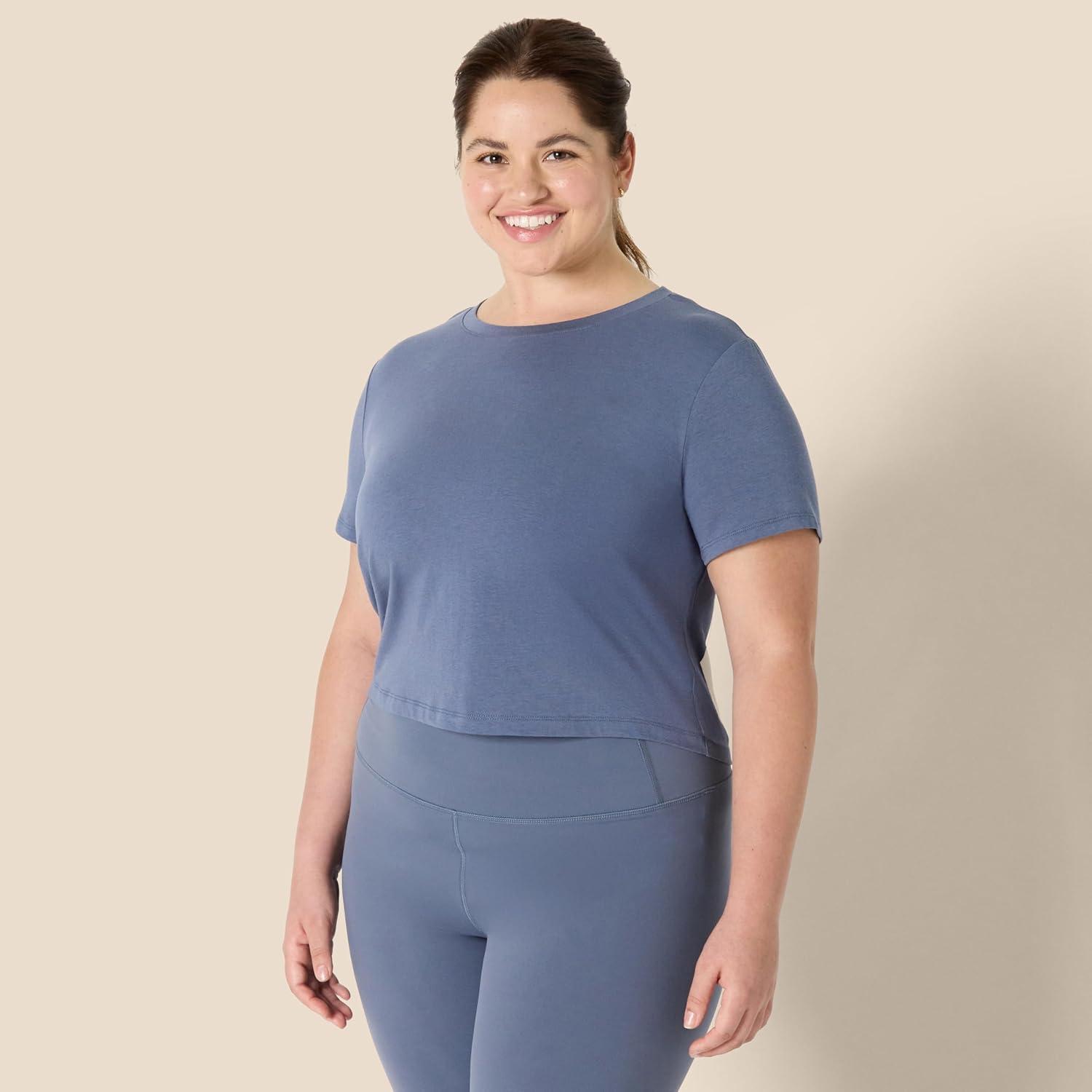 imageAmazon Essentials Womens Active Soft Cotton Crewneck Short Sleeve Yoga Workout Lightweight Cropped TShirtSlate Grey
