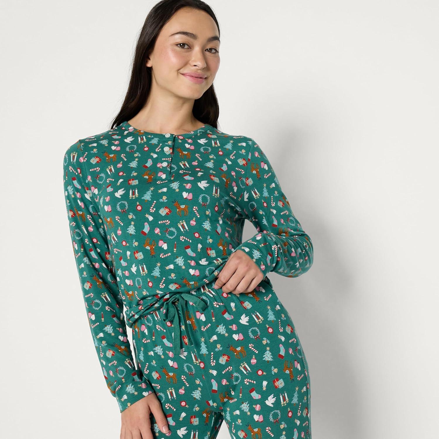 imageAmazon Essentials x Sofia Grainge Matching Holiday Family Pajama SetsDark Sage Green Holiday
