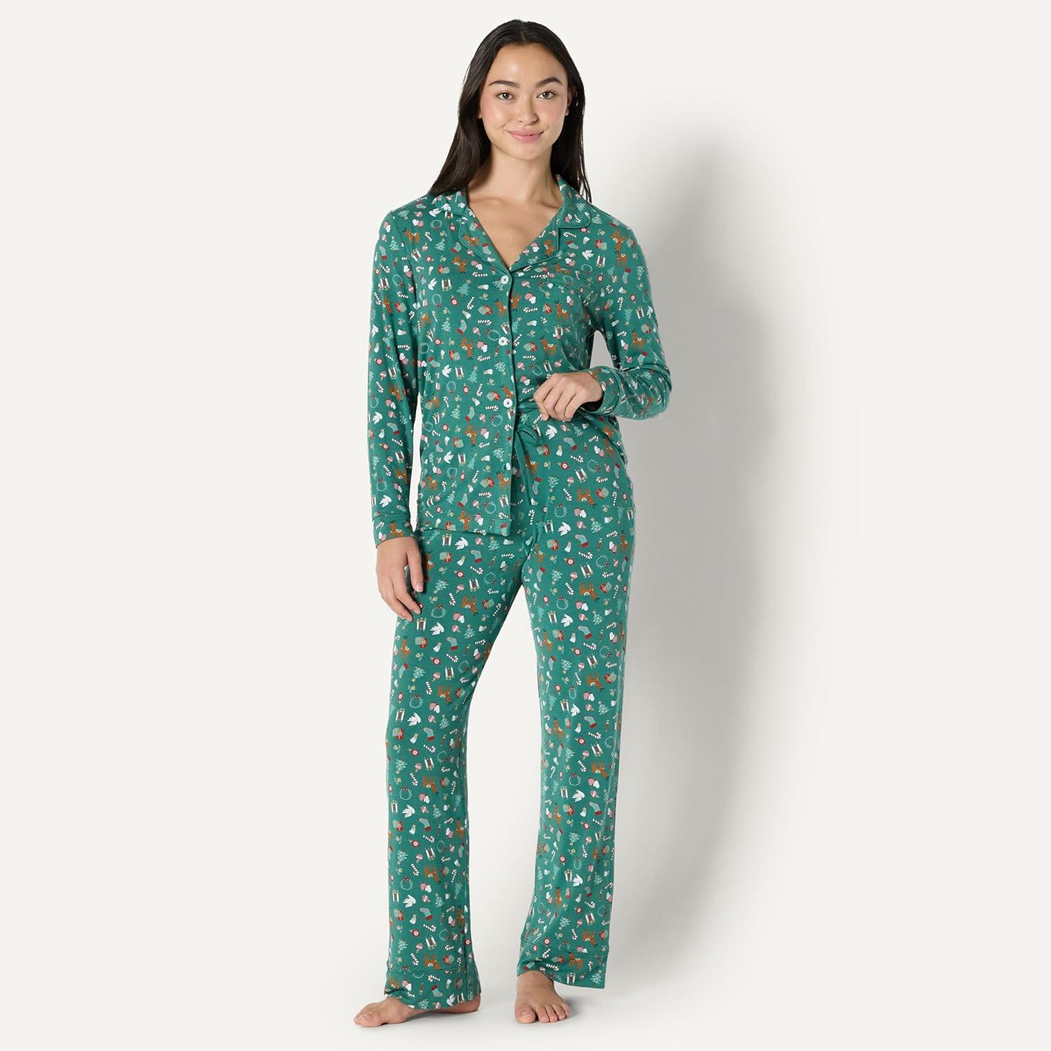 imageAmazon Essentials x Sofia Grainge Matching Holiday Family Pajama SetsDark Sage Green Holiday