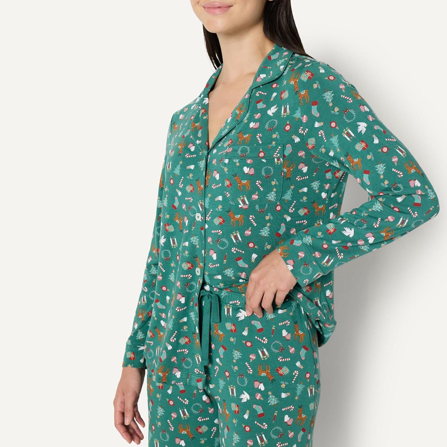 imageAmazon Essentials x Sofia Grainge Matching Holiday Family Pajama SetsDark Sage Green Holiday