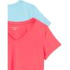 imageAmazon Essentials Womens Active Quick Dry Tech Stretch ShortSleeve VNeck TShirt Available in Plus Size Pack of 2BlueNeon Pink