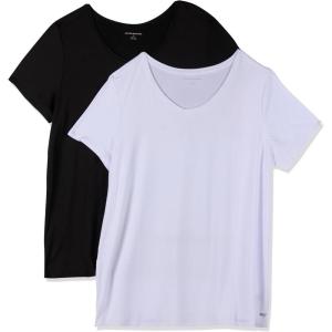imageAmazon Essentials Womens Active Quick Dry Tech Stretch ShortSleeve VNeck TShirt Available in Plus Size Pack of 2BlackBright White