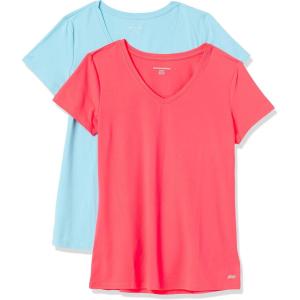 imageAmazon Essentials Womens Active Quick Dry Tech Stretch ShortSleeve VNeck TShirt Available in Plus Size Pack of 2BlueNeon Pink