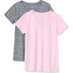 imageAmazon Essentials Womens Active Quick Dry Tech Stretch ShortSleeve VNeck TShirt Available in Plus Size Pack of 2Grey Space DyeLight Pink